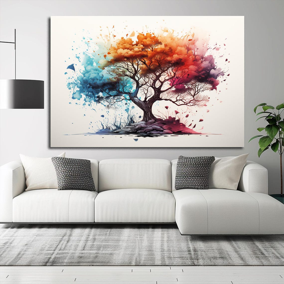 Tree of Life Watercolor Splash Colorful Modern Decor Art Print - Image 3