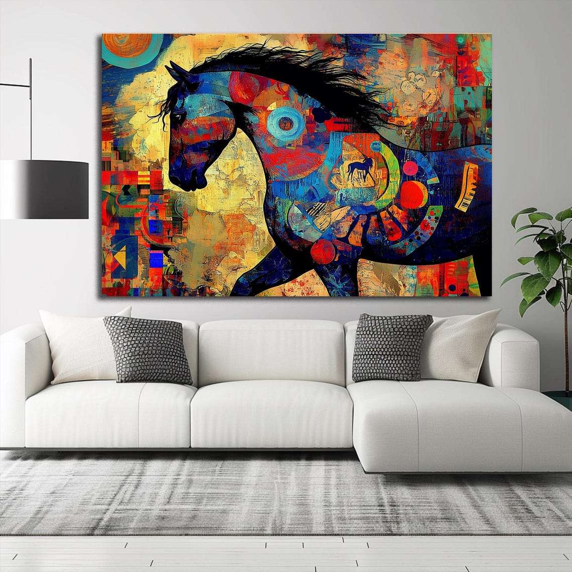 Abstract Multicolor Horse Gallop Bold Modern Decorative Art Print - Image 2