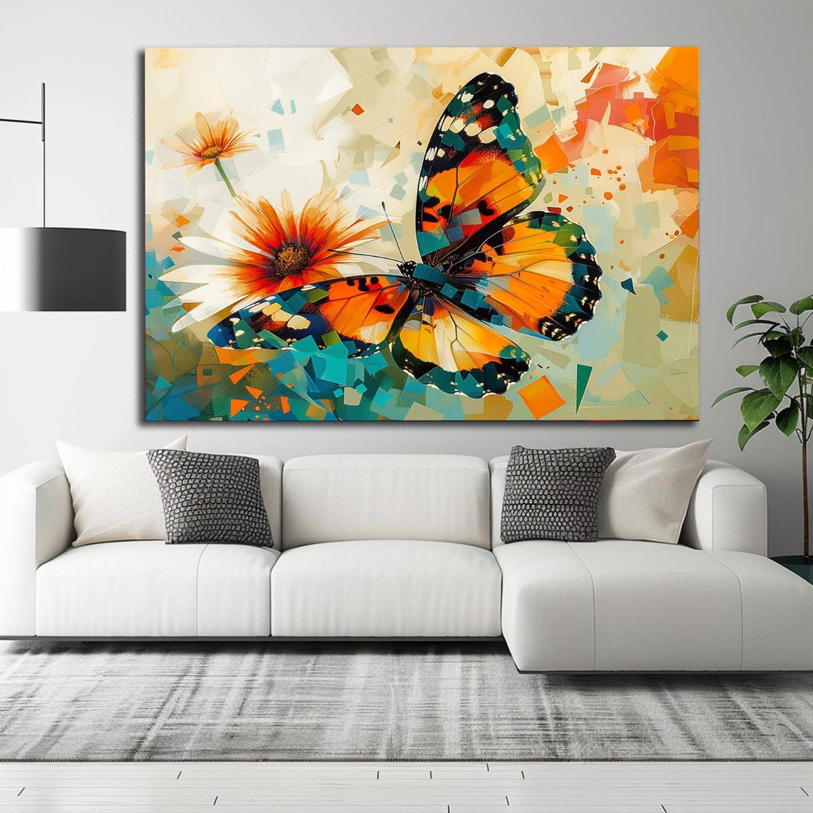 Colorful Butterfly Mosaic Wings Floral Abstract Modern Wall Art - Image 3