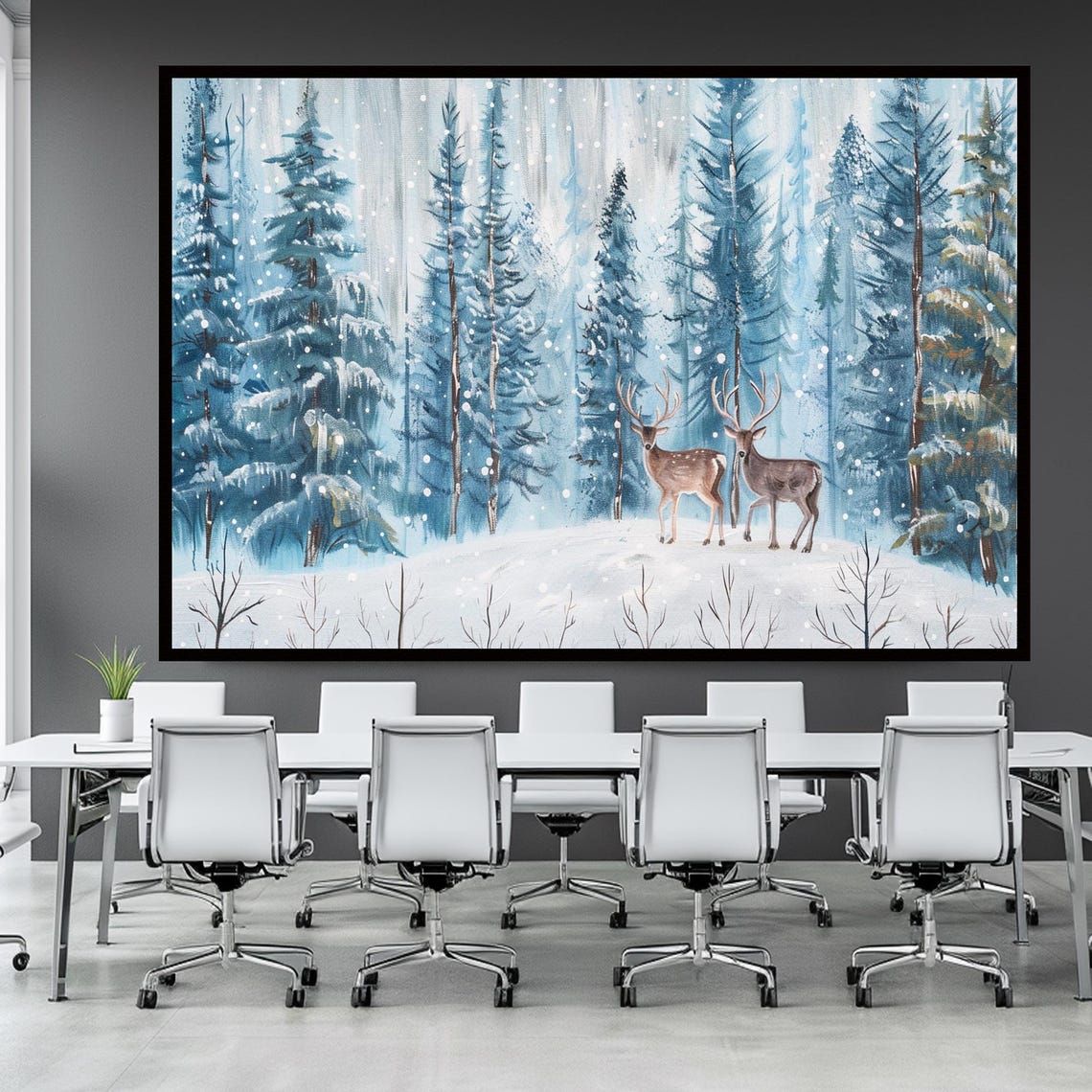 Winter Deer Pair Snowy Pine Forest Falling Snow Watercolor Art Print - Image 3