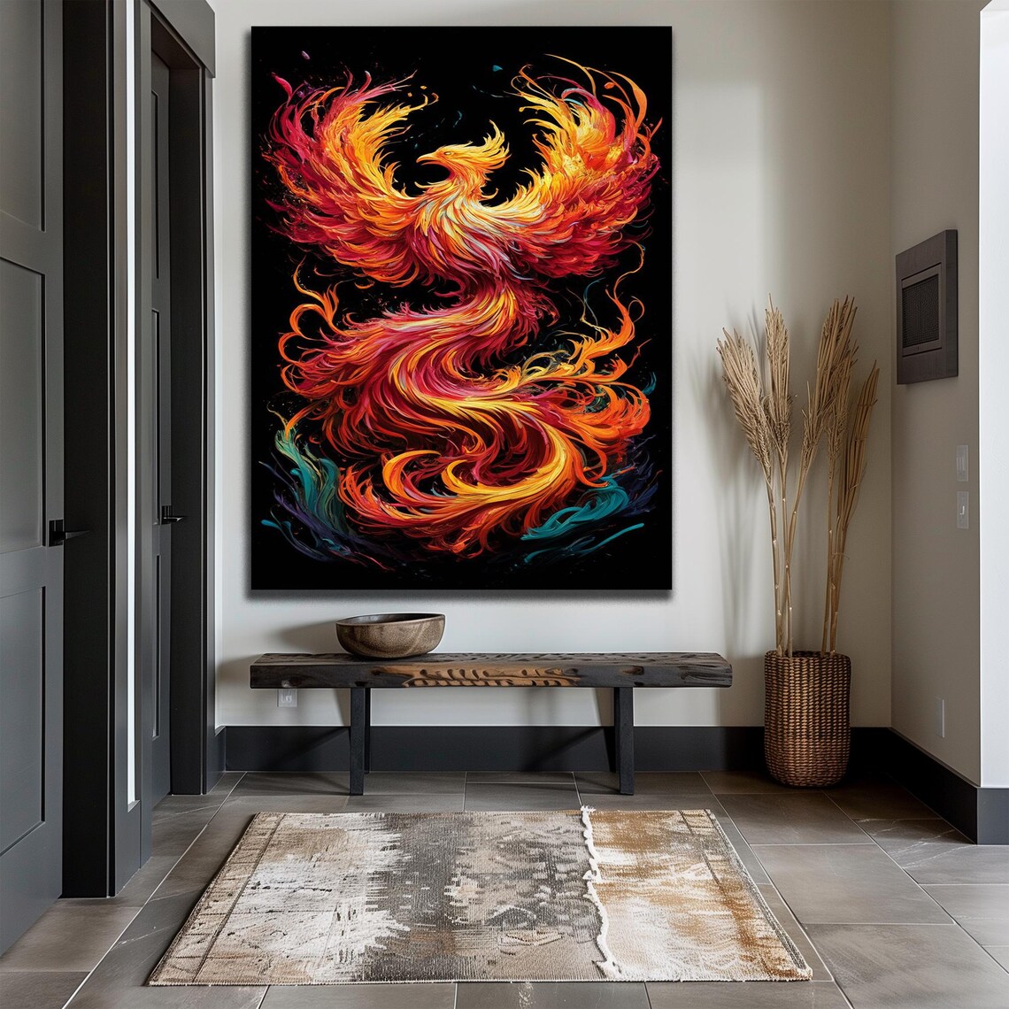 Rising Phoenix Flames Red Orange Gold Mythical Firebird Fantasy Poster - Image 2