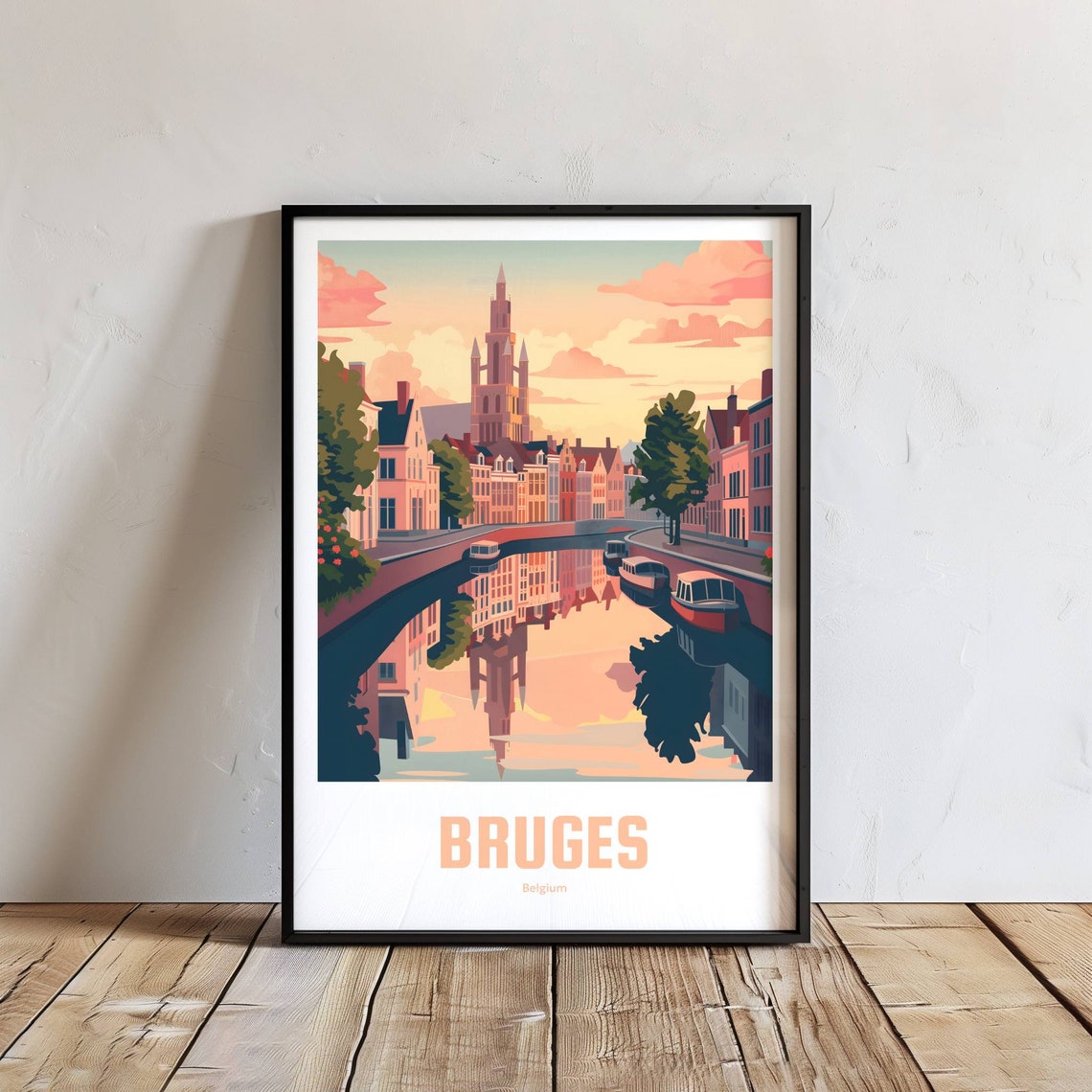 Bruges Belgium Canal Belfry Sunset Romantic Vintage Travel Poster - Image 2