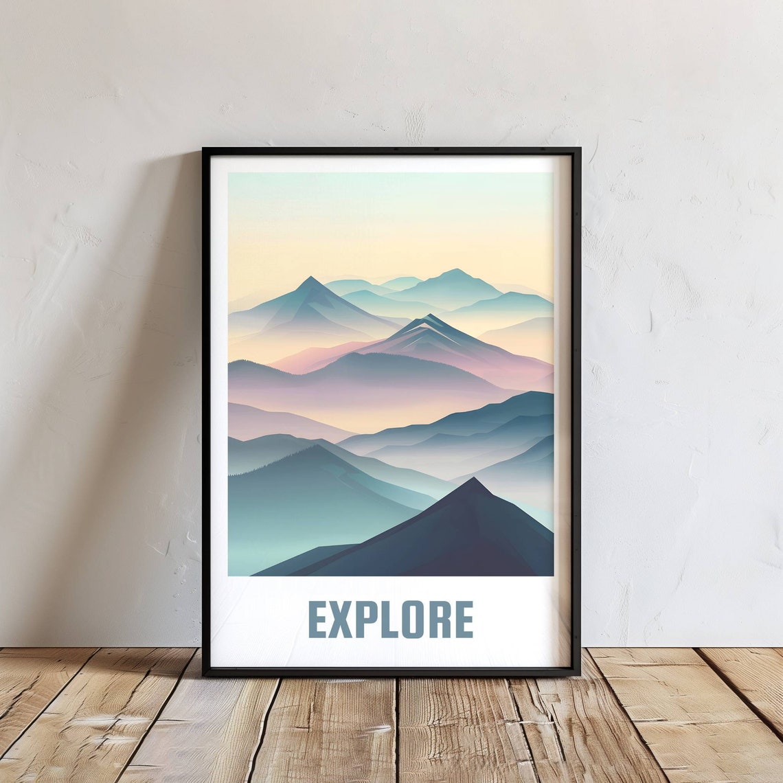 Explore Layered Mountain Ranges Pastel Gradient Art Travel Poster - Image 3
