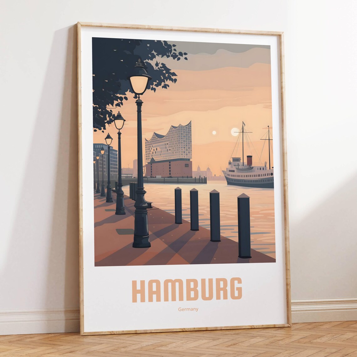 Hamburg Germany Harbor Promenade Dusk Elbphilharmonie Travel Poster - Image 2