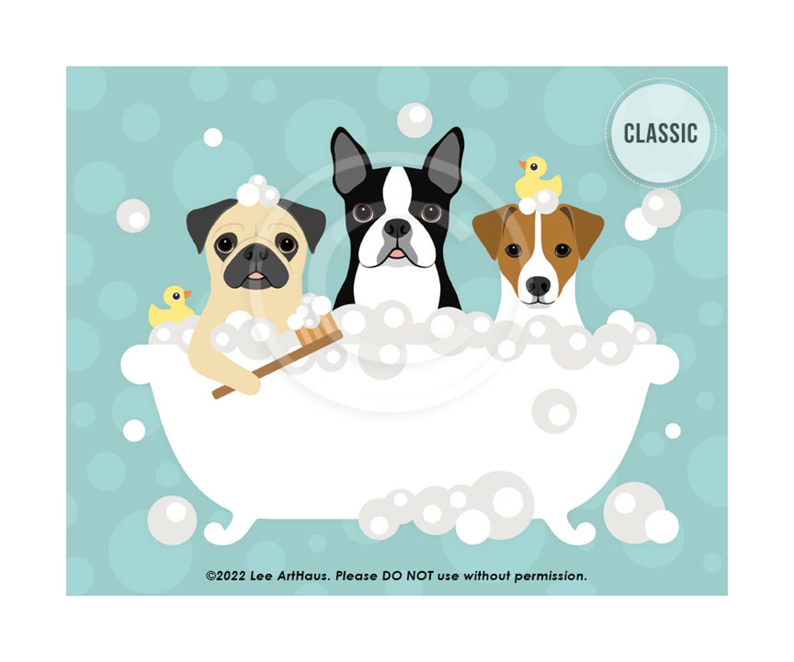 Pug Boston Terrier And Jack Russell Trio Bubble Bath Dog Poster