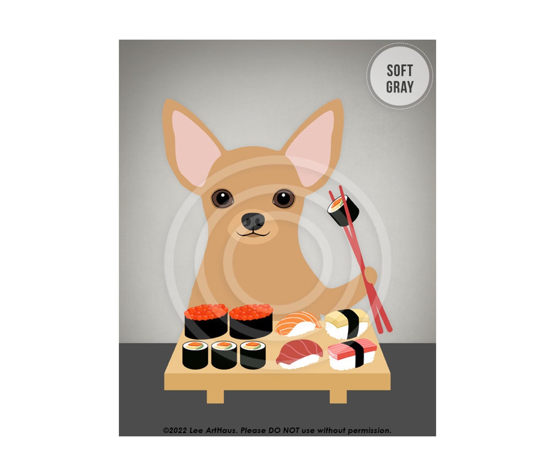 665dp Sushi Decor Chihuahua Eating Sushi Wall Art Chihuahua Art Chihuahua Gifts Sushi Wall Art Dog Art Print Dog Kitchen Decor - Image 3