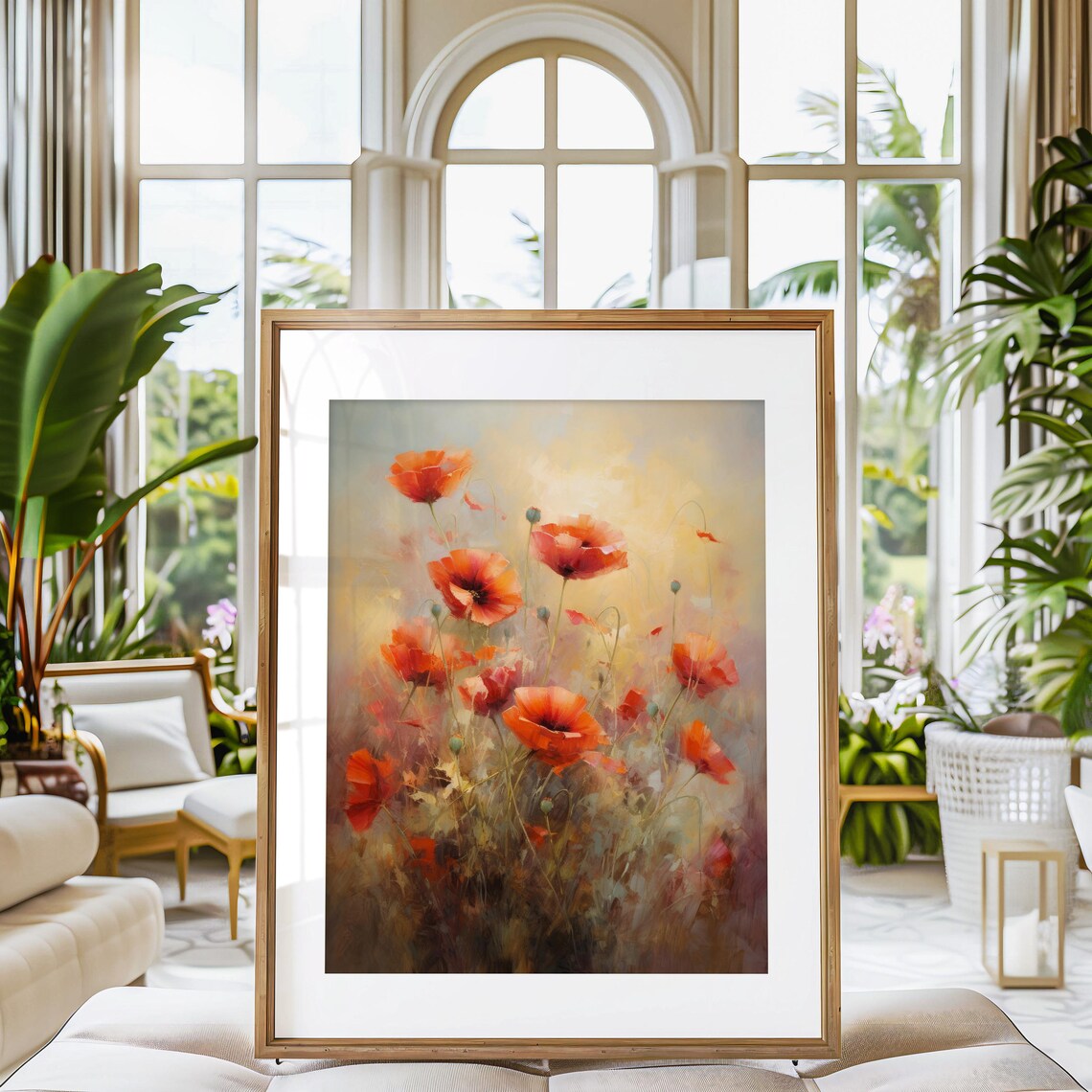 Red Poppies in Golden Mist Impressionist Meadow Floral Art Poster - Image 3