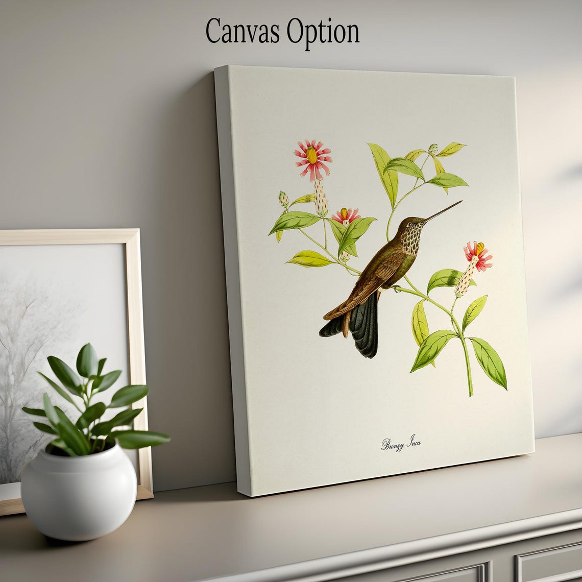 Bronzy Inca Hummingbird Print Bird Art Print Bird Art Bird Poster Flower Art Floral Garden Hummingbird Art Brown Green Pink - Image 2