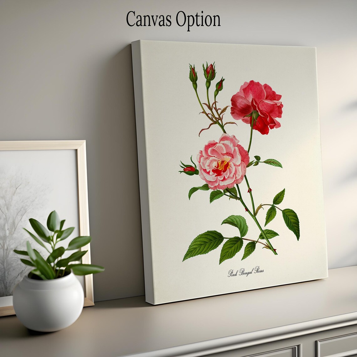 Pink Bengal Roses Floral Botanical Wall Art Print - Image 2