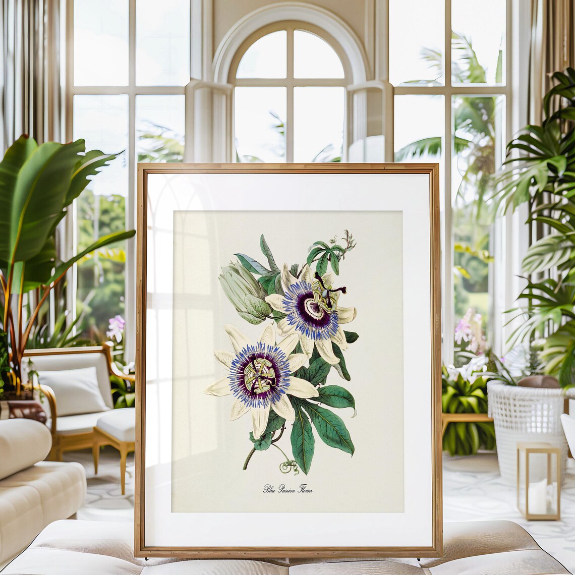 Blue Passion Flower Floral Botanical Art Print - Image 3
