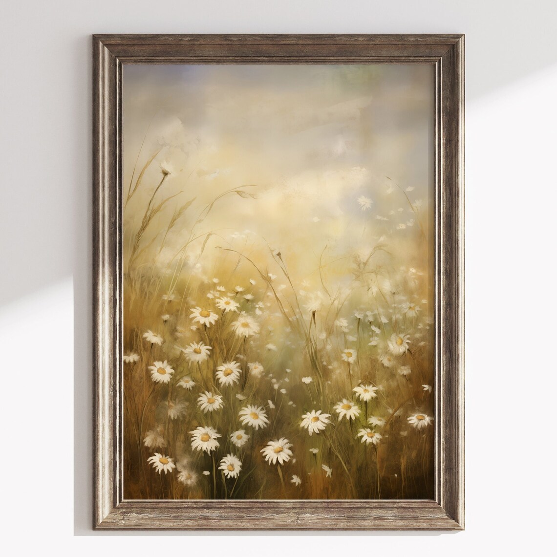 Daisy Meadow Sunset Golden Wildflower Summer Landscape Wall Art