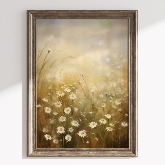 Daisy Meadow Sunset Golden Wildflower Summer Landscape Wall Art