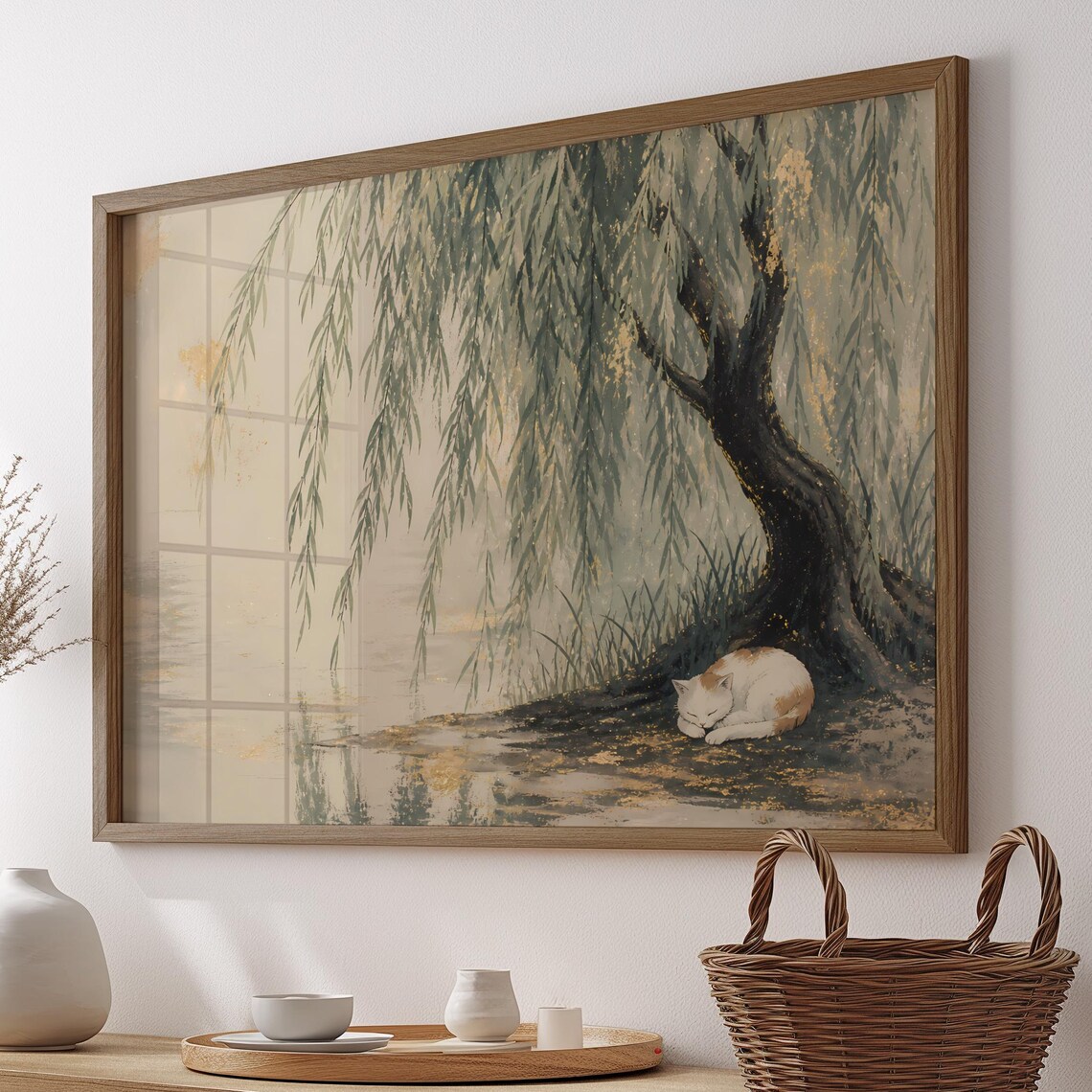 Japandi Cat Zen Sleeping Art Print