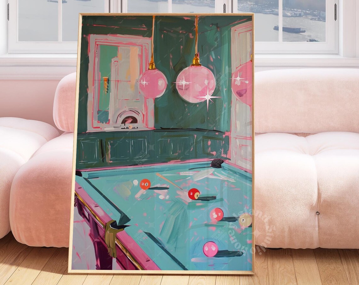 Funky Billiards Ball 8 Poster, Groovy Dorm Decor
