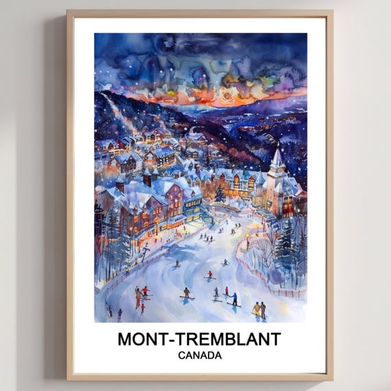 Mont Tremblant Ski Resort Watercolor Art Print Canada Travel Poster