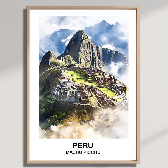Machu Picchu Peru Watercolor Travel Poster