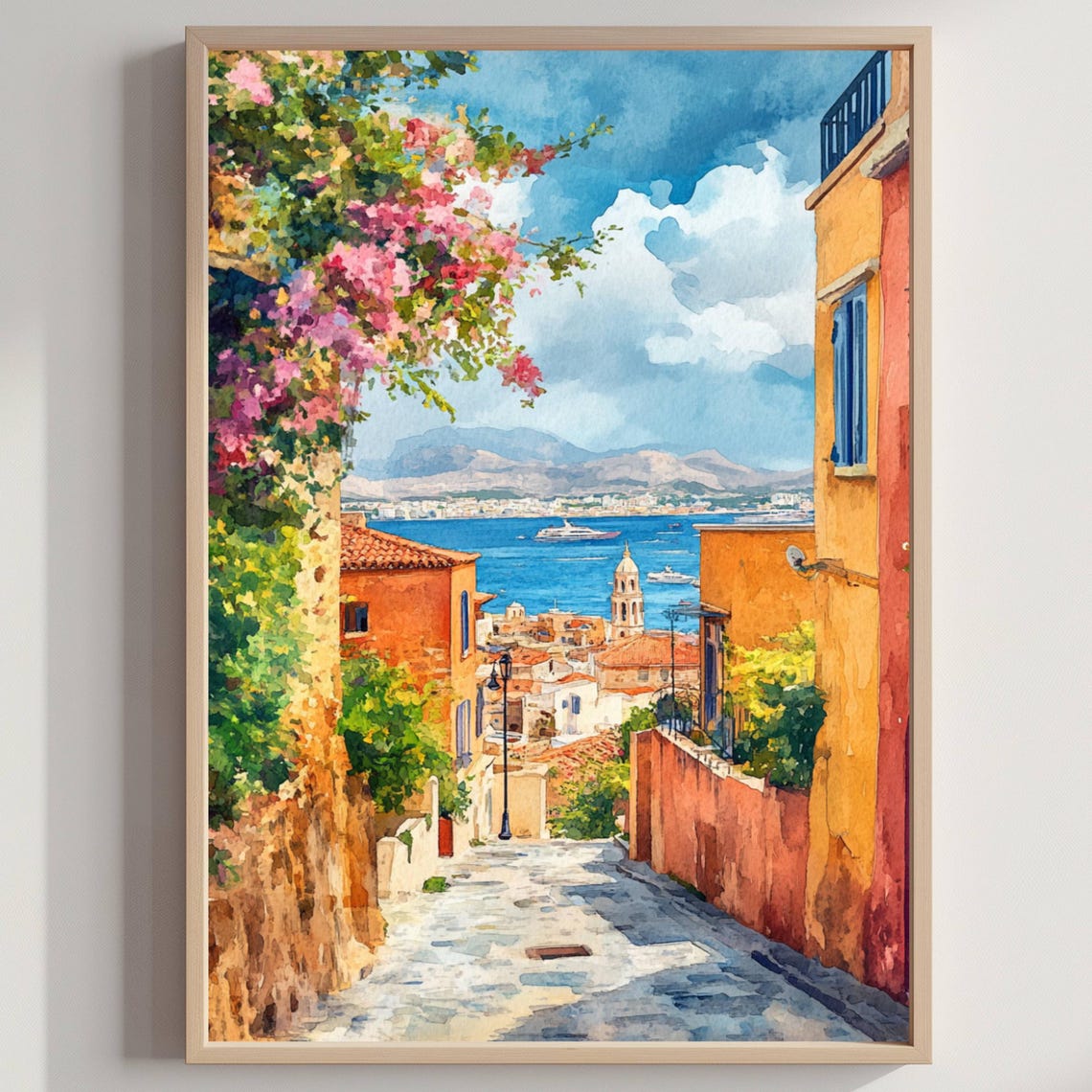 Chania Crete Greece Watercolor Poster Old Town Bay Harbor View