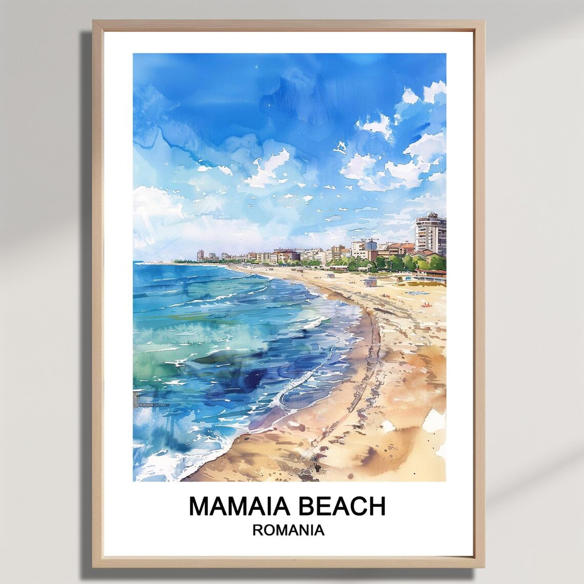 Mamaia Beach Romania Sandy Shoreline Watercolor Coastal Art Poster