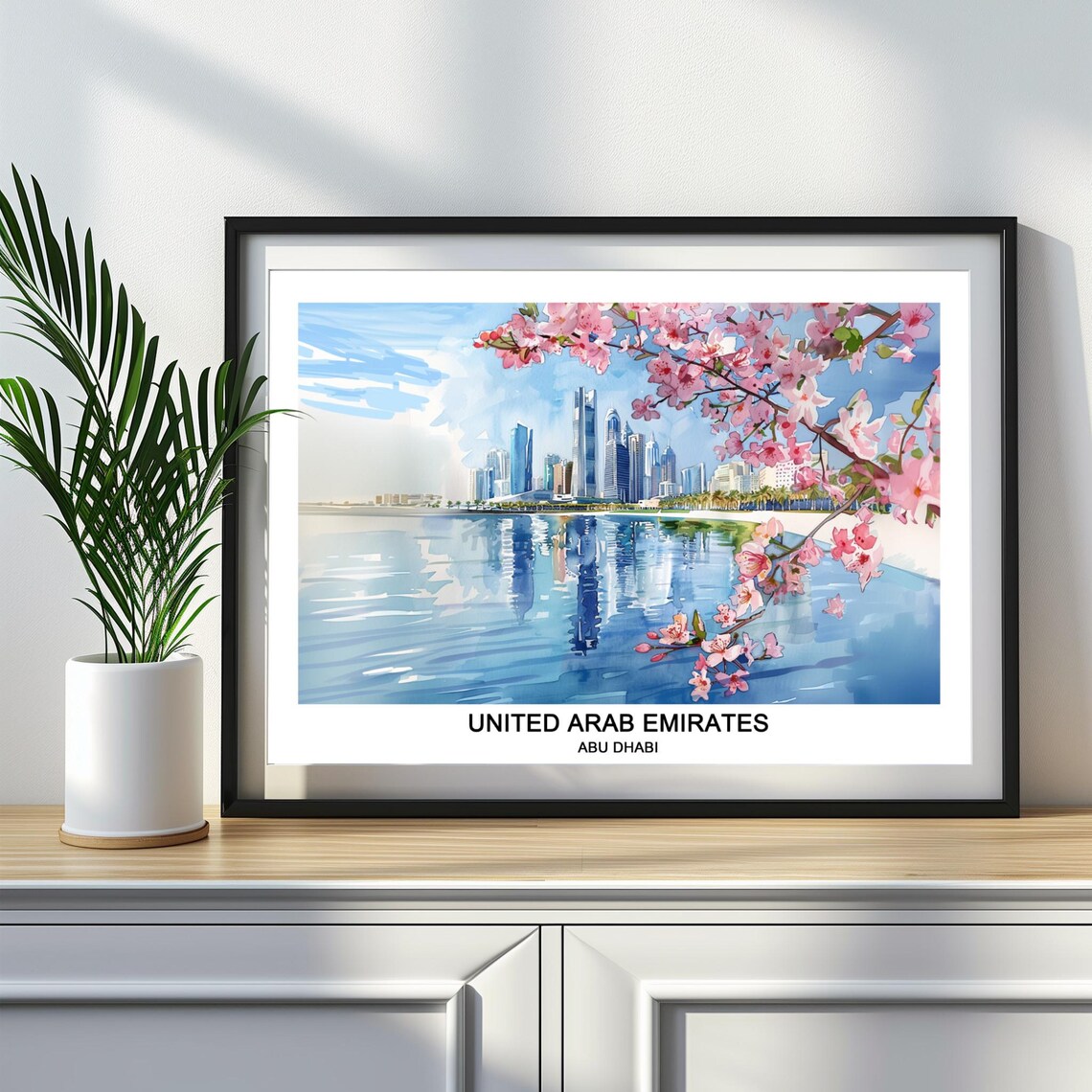 Abu Dhabi Watercolor Skyline Blossom United Arab Emirates Poster