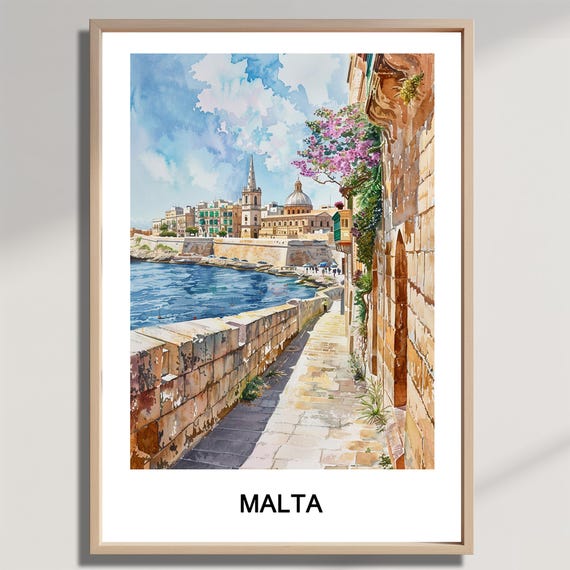 Malta Travel Poster Watercolor Illustration Art Print