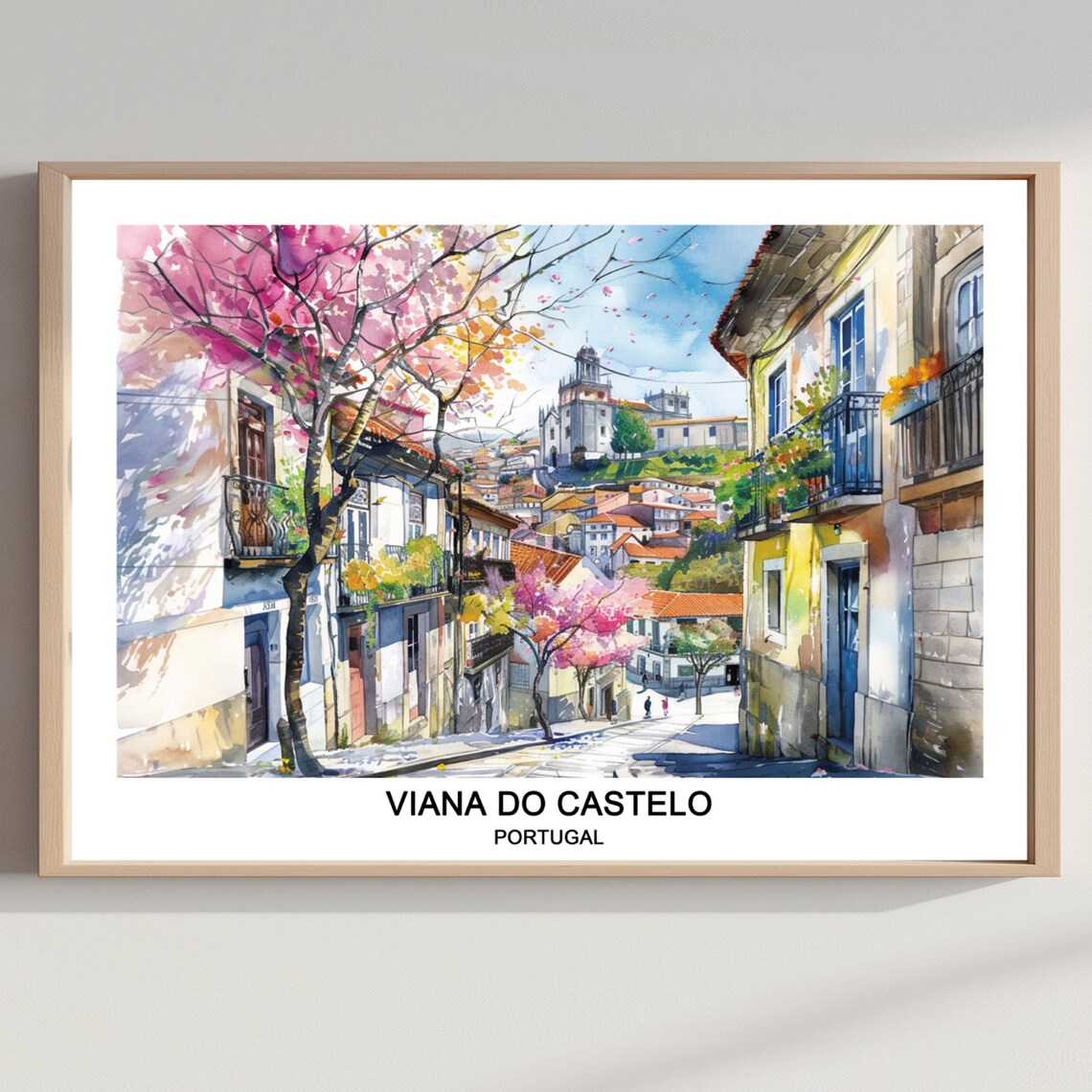 Viana do Castelo Portugal Old Street Watercolor Travel Poster