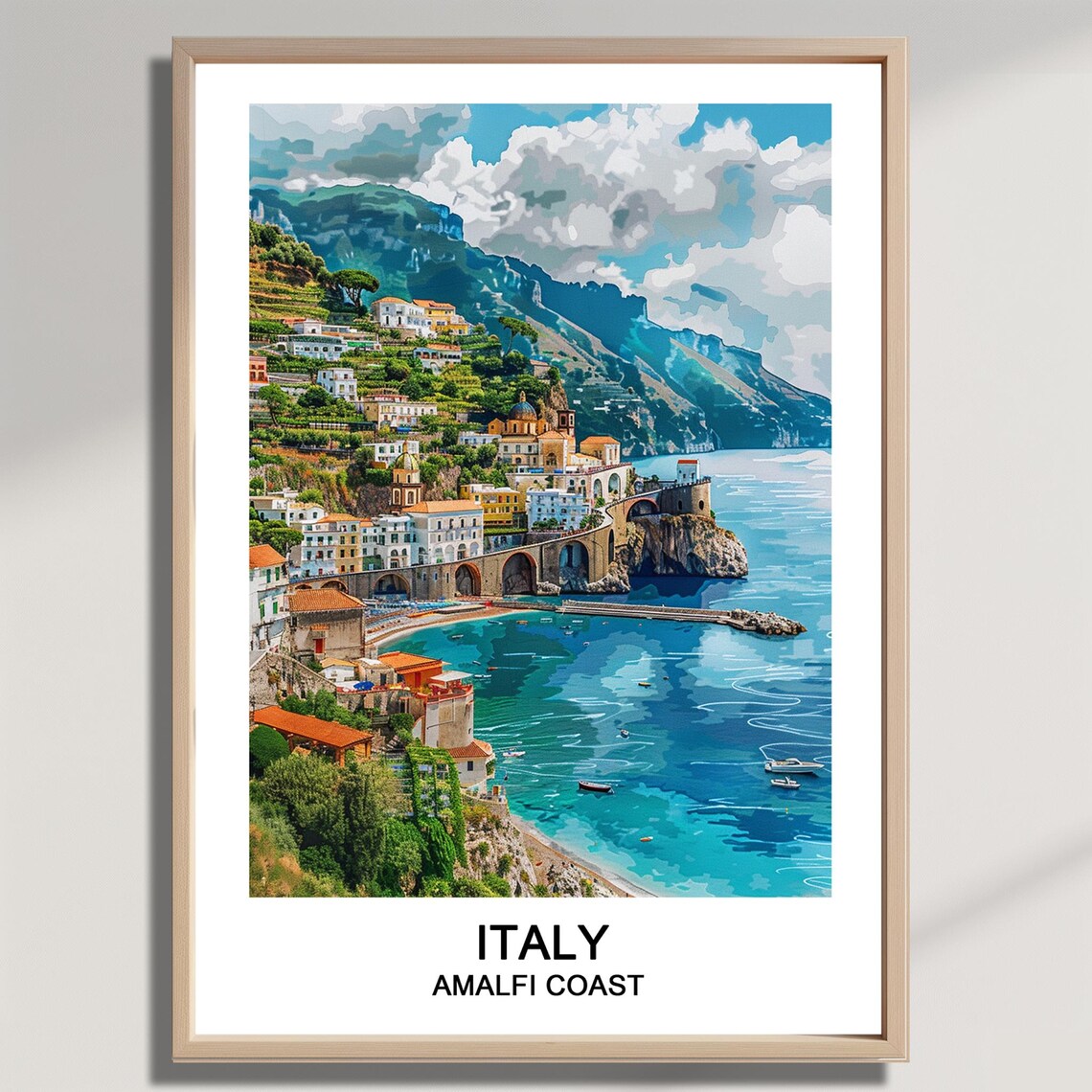 Amalfi Coast Italy Seaside Cliff Village Turquoise Sea Travel Poster