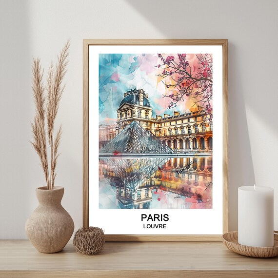 Louvre Museum Paris Watercolor France Travel Poster