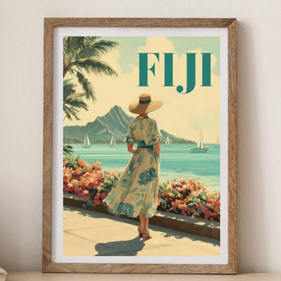 Fiji Vintage Travel Poster Wall Art Retro Instant