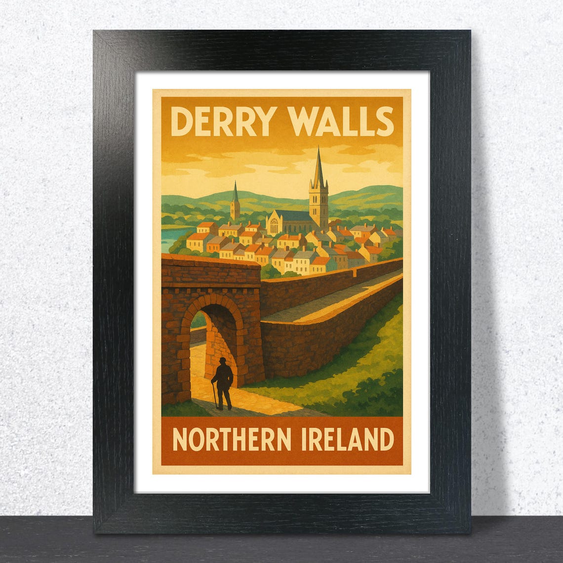 Derry Walls Historic City Gate And Spires Vintage Travel Poster