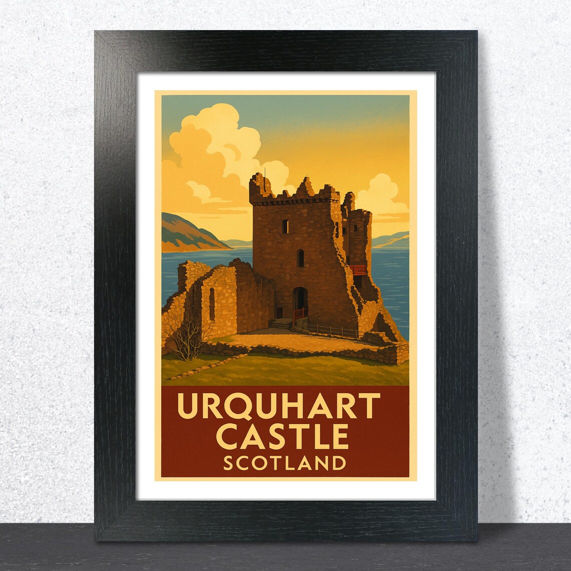 Urquhart Castle Scotland Sunset Vintage Highlands Travel Poster