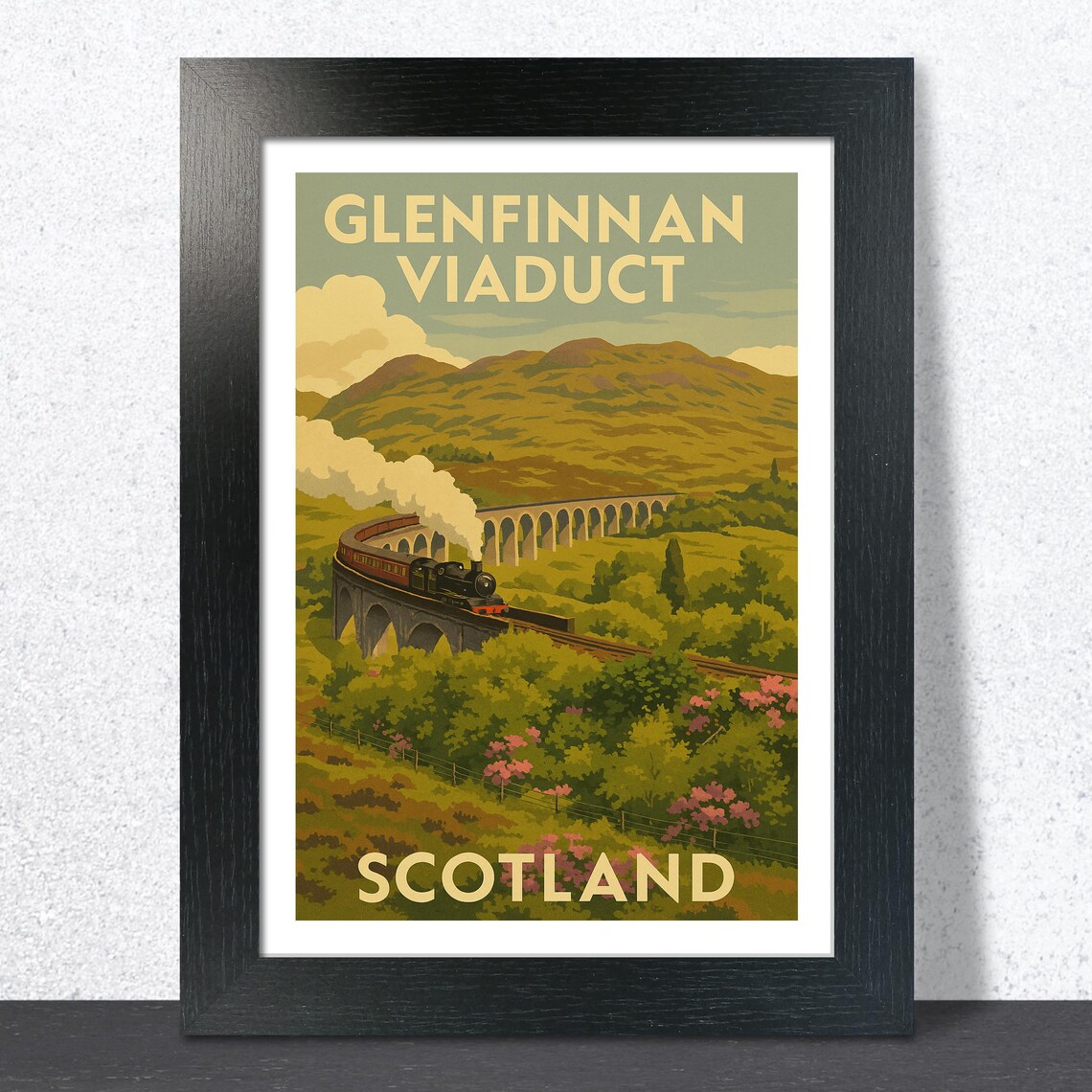 Glenfinnan Viaduct Scotland Travel Poster Steam Train Highland Hills