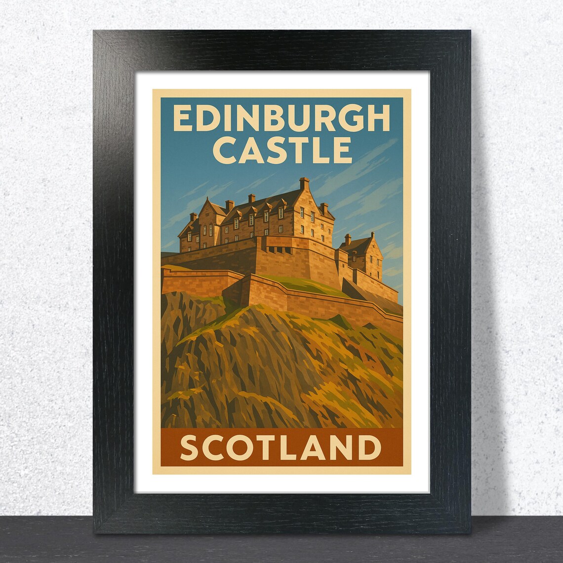 Edinburgh Castle Scotland Travel Poster Rocky Hill Fortress View