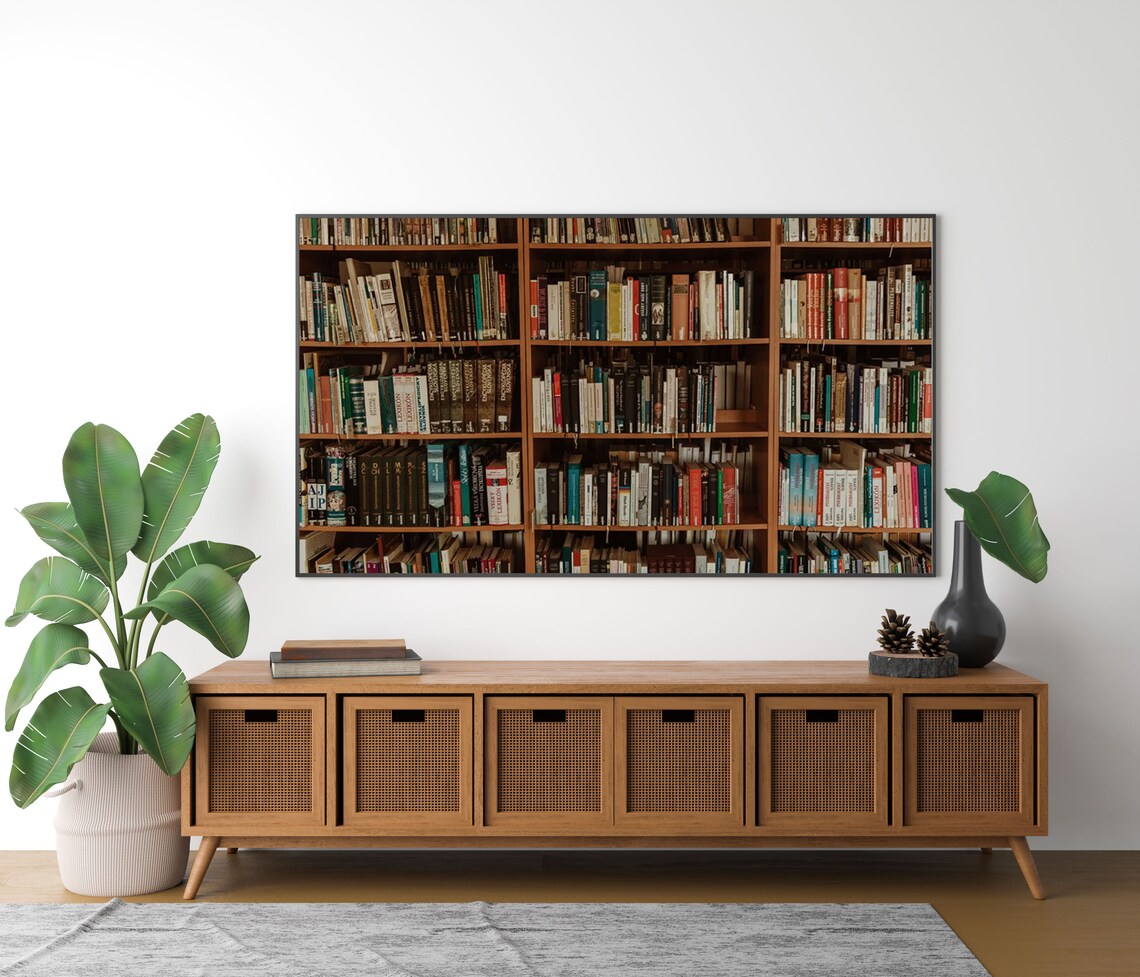 Cozy Library Bookshelves Photography Wall of Books Warm Reading Room Wall Art - Image 4