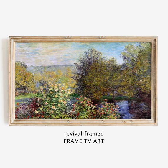 Impressionist Summer Garden Painting Flowering Bushes by a Pond Poster