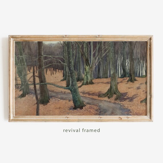 Autumn Forest Bare Trees Rustic Vintage Watercolor Painting Poster