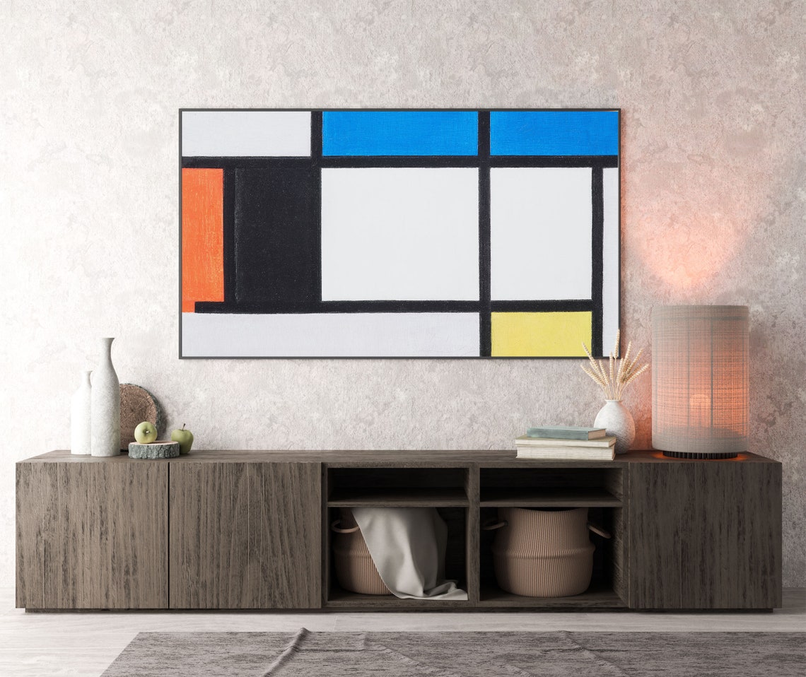 Mondrian Abstract Composition with Yellow Blue and Red Blocks Poster - Image 3