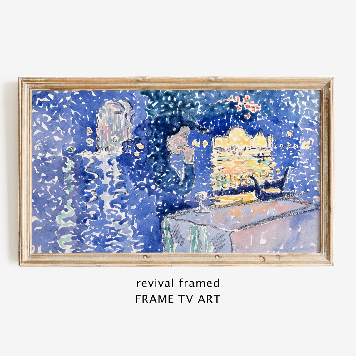 Moonlit Venice Gondolas Blue Night Watercolor Lagoon Scene Poster