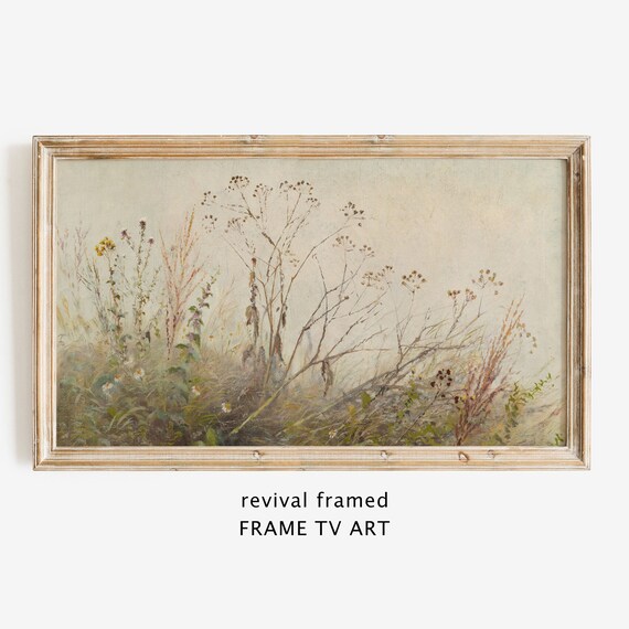 Muted Wildflower Meadow Soft Grasses Neutral Vintage Botanical Style Wall Art