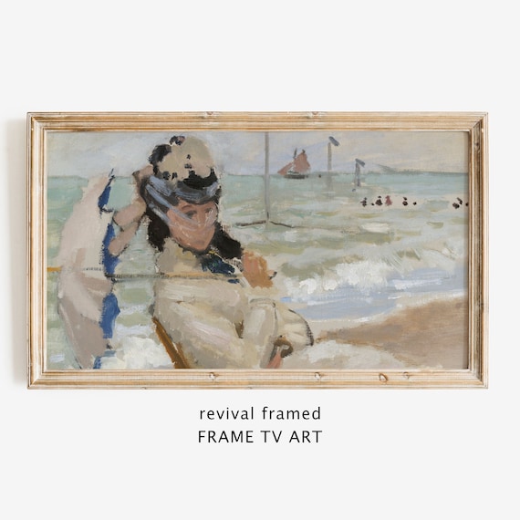 Claude Monet Woman with Parasol Beach Impressionist Seaside Painting Poster