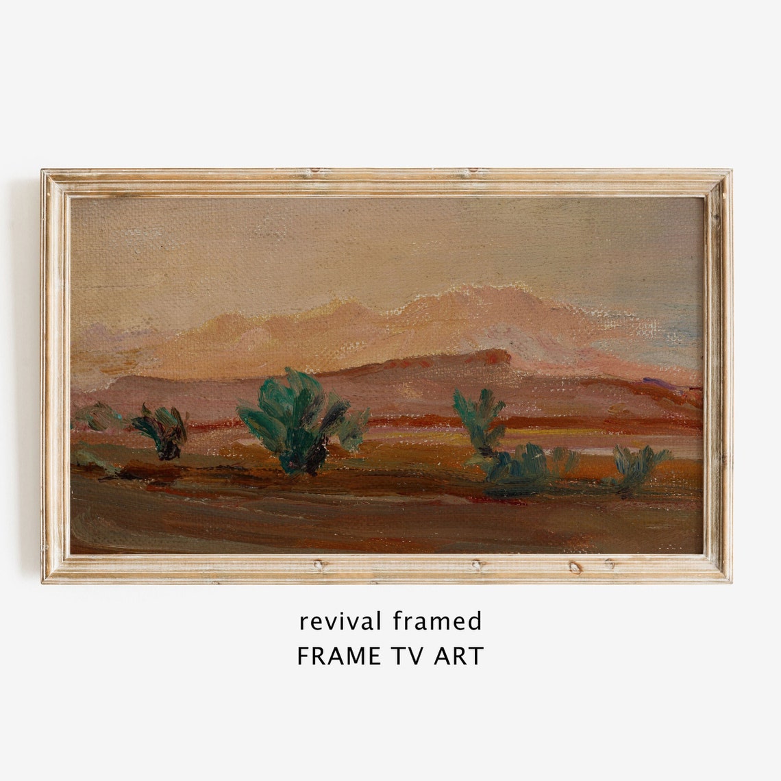 Desert Cactus Landscape Painting with Red Mesas and Teal Cacti Poster
