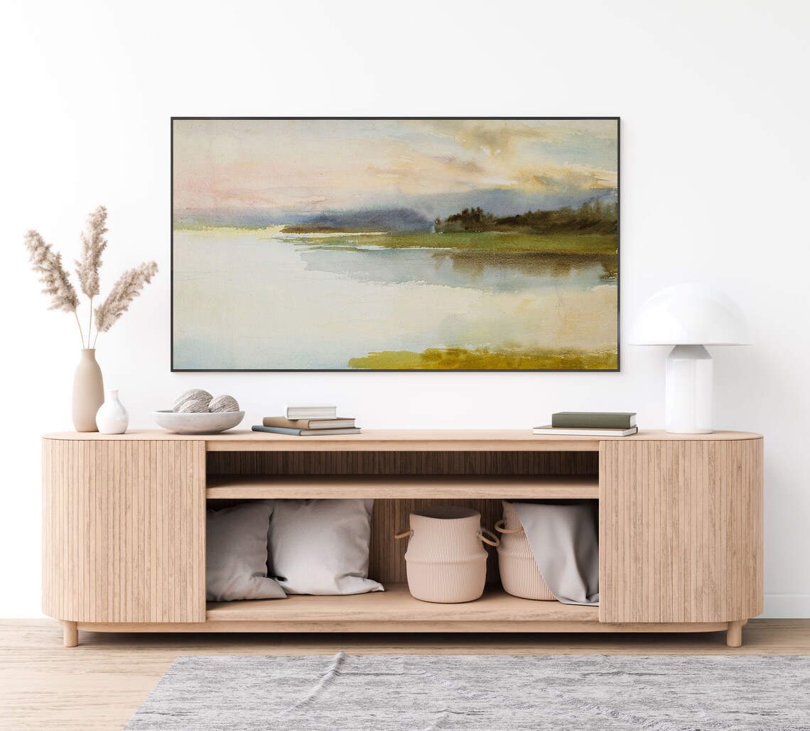 Soft Dusk Watercolor Lake Painting Impressionist Pink Evening Sky Landscape Poster - Image 4