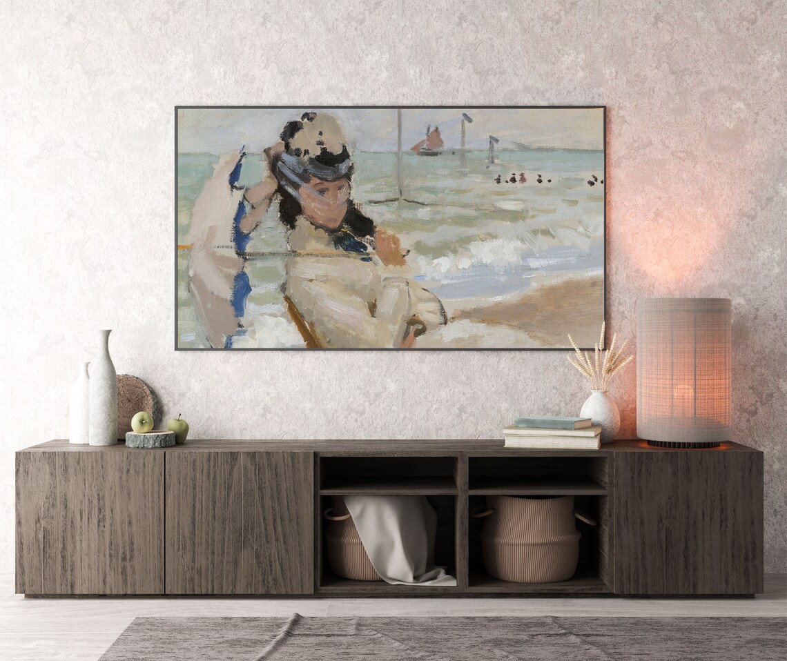 Claude Monet Woman with Parasol Beach Impressionist Seaside Painting Poster - Image 4