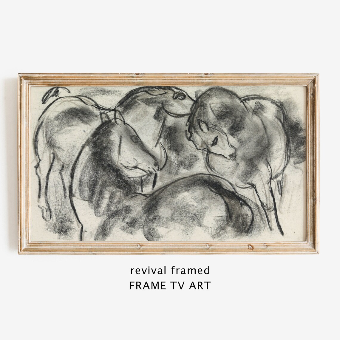 Charcoal Sketch of Horses Heads Monochrome Vintage Horse Study Poster