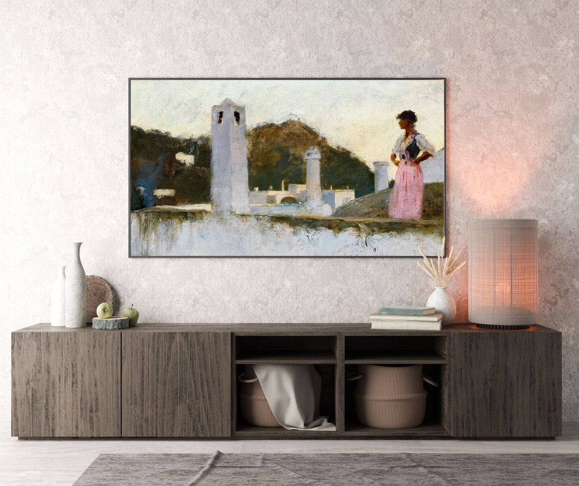 Frame Tv Art Mediterranean Neutral Vintage Oil Painting Frame Tv Portrait Woman Frame Tv Art Tv Art Cityscape Large Art - Image 3