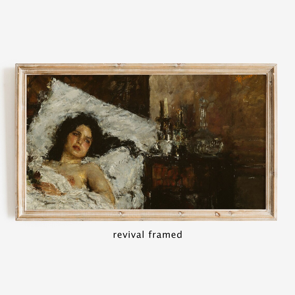 Moody Reclining Woman Portrait Vintage Oil Painting Dark Art Poster