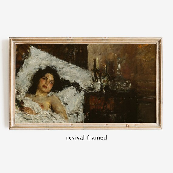 Moody Reclining Woman Portrait Vintage Oil Painting Dark Art Poster