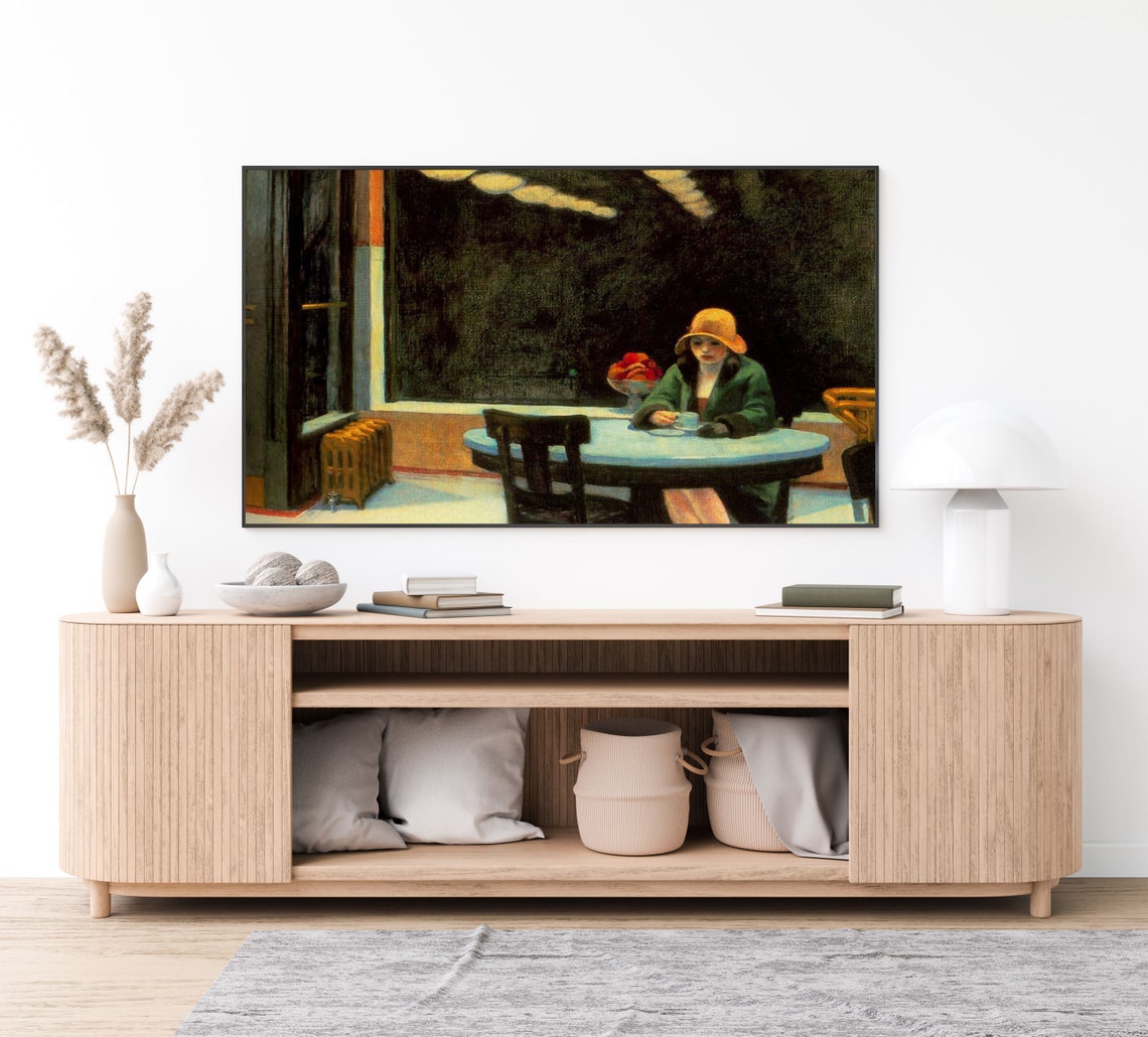Frame Tv Art Edward Hopper Portrait Of Woman Tv Art Neutral Vintage Oil Painting Woman In Automat Frame Tv Art Large Art - Image 4