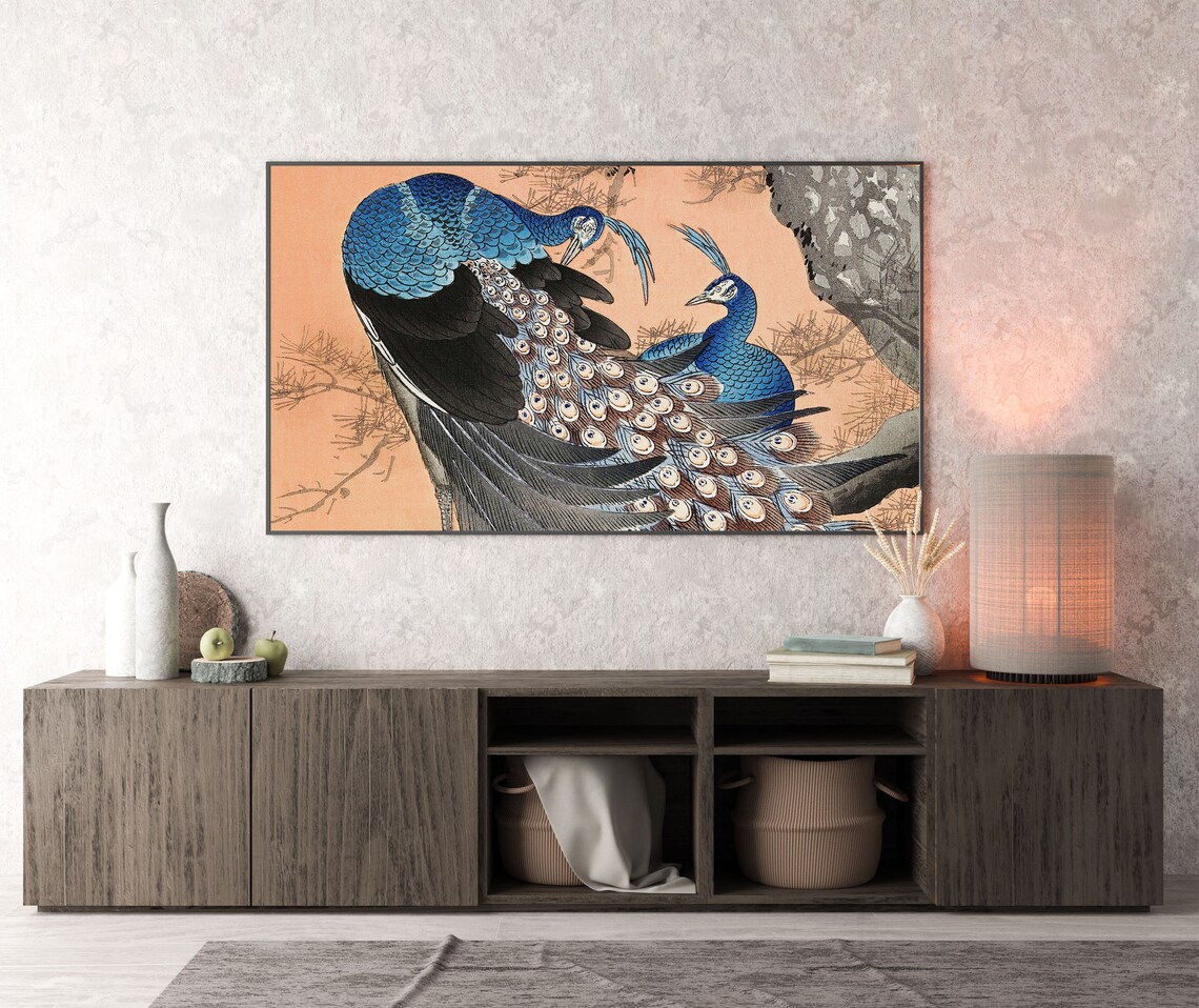 Japanese Woodblock of Two Peacocks on Pine Branch Art Poster - Image 4