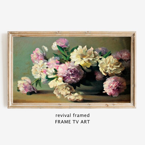 Pink and White Peonies Vintage Still Life Oil Painting Floral Poster
