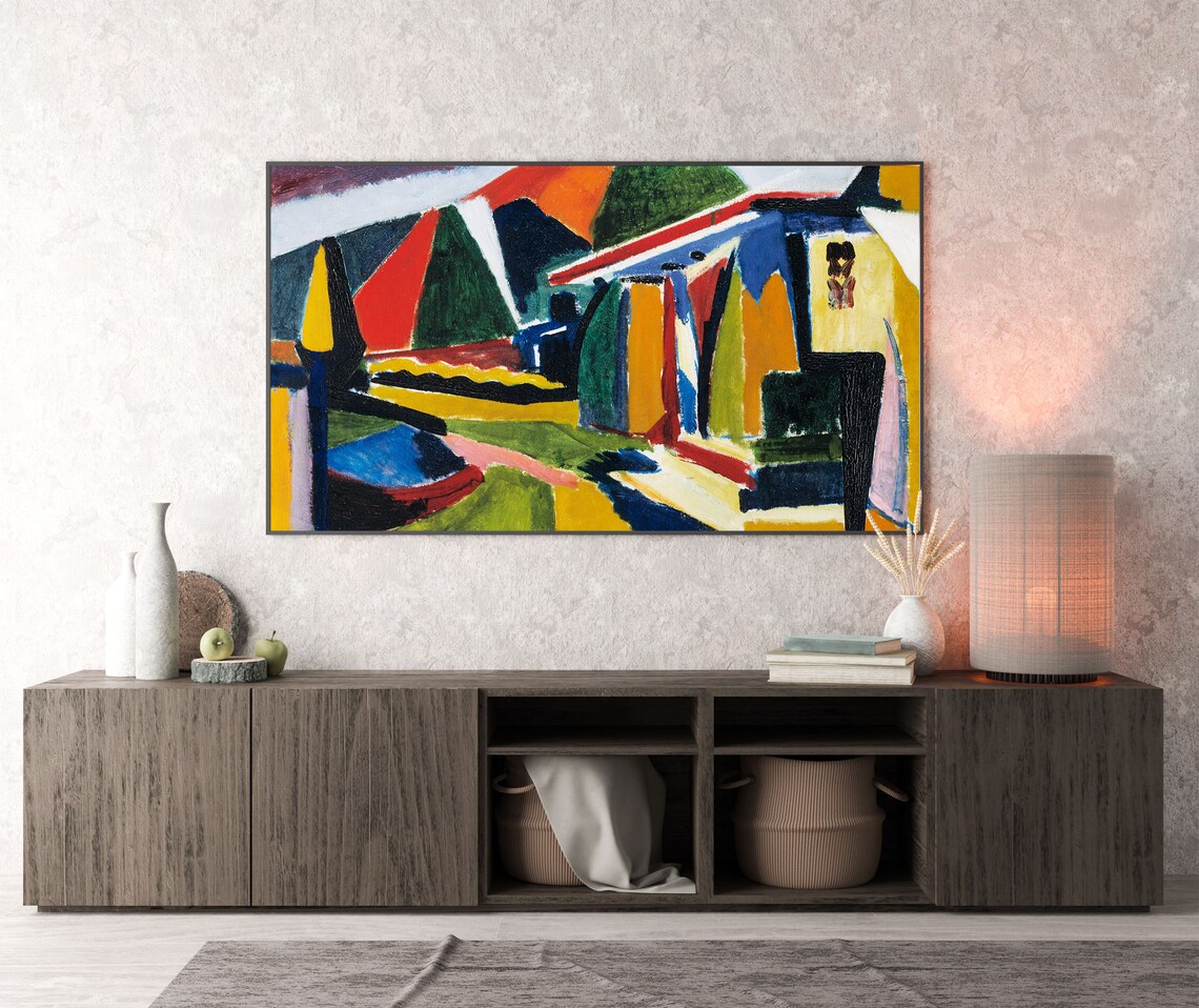 Fauvist Abstract Mountain Town Bold Color Block Oil Painting Poster - Image 3